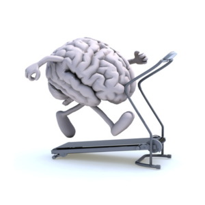 human brain with arms and legs on a running machine, 3d illustration